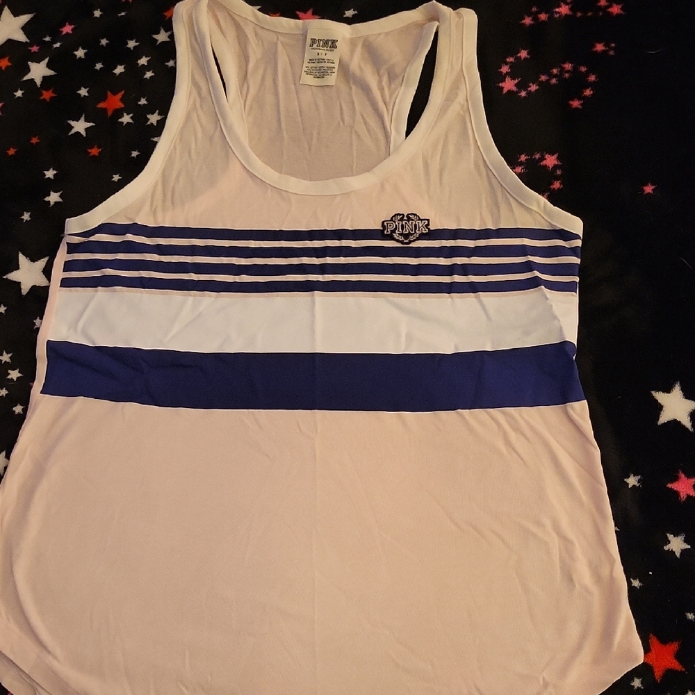 PINK Victoria's Secret Pink, White and Blue Tank Top